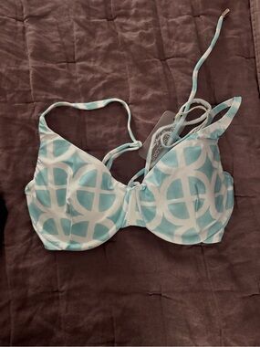 Kenny Flowers Aqua & White Geometric Underwire Swim Top